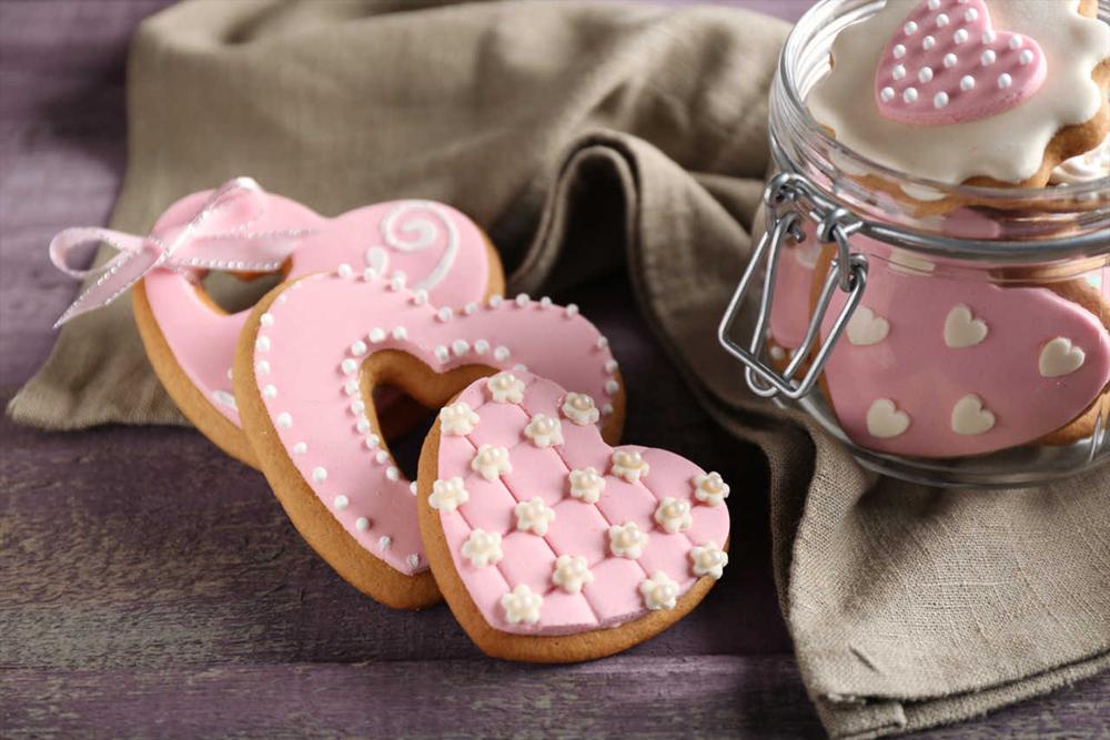 pink heart cookies in a jar