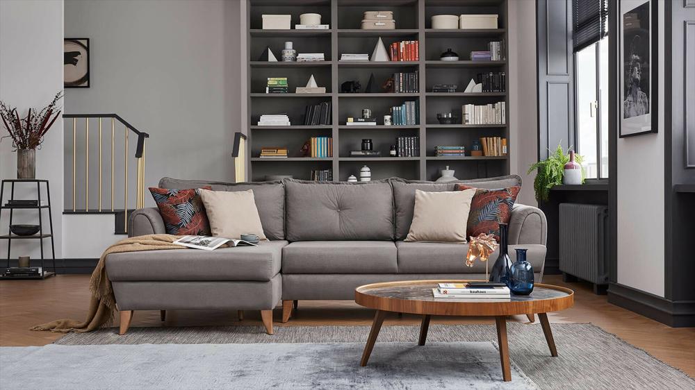 gray sectional sofa in open space plan