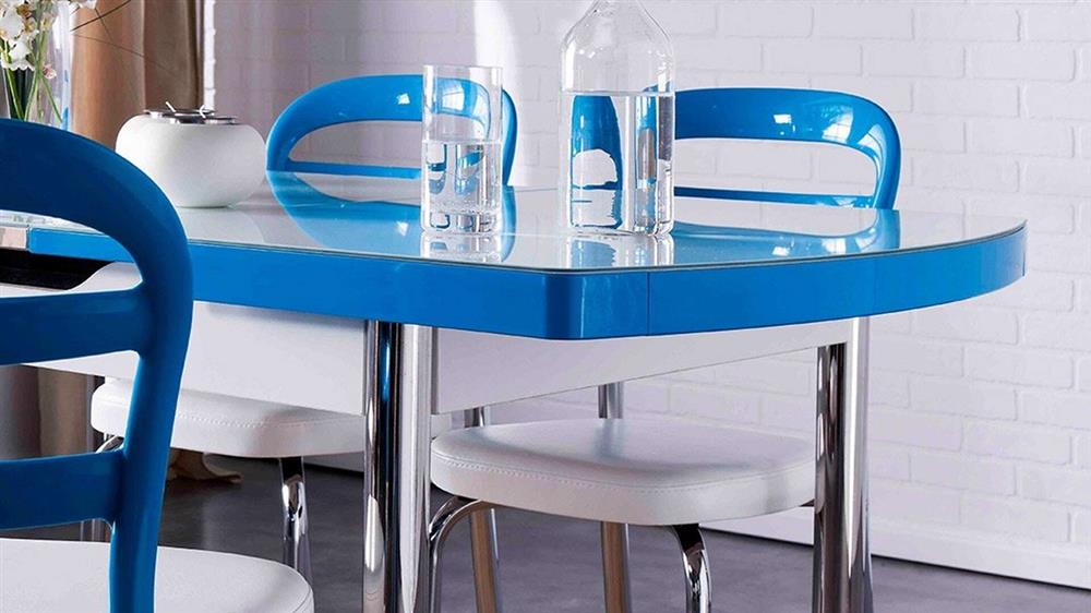 Blue kitchen table and kitchen chairs