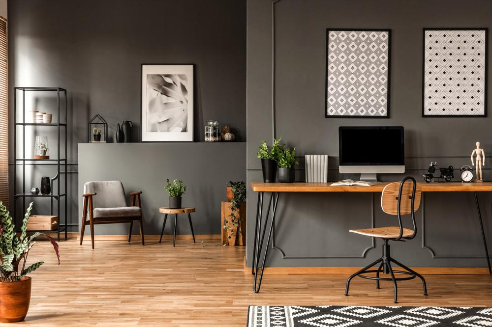 grey minmalist home office interior design
