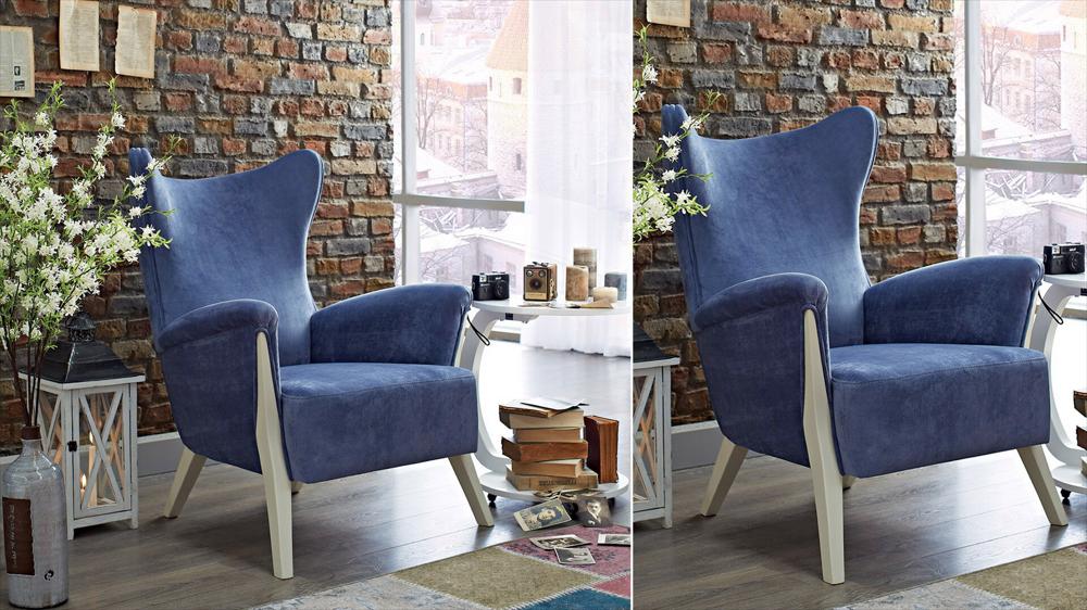blue arm chair and side table decor