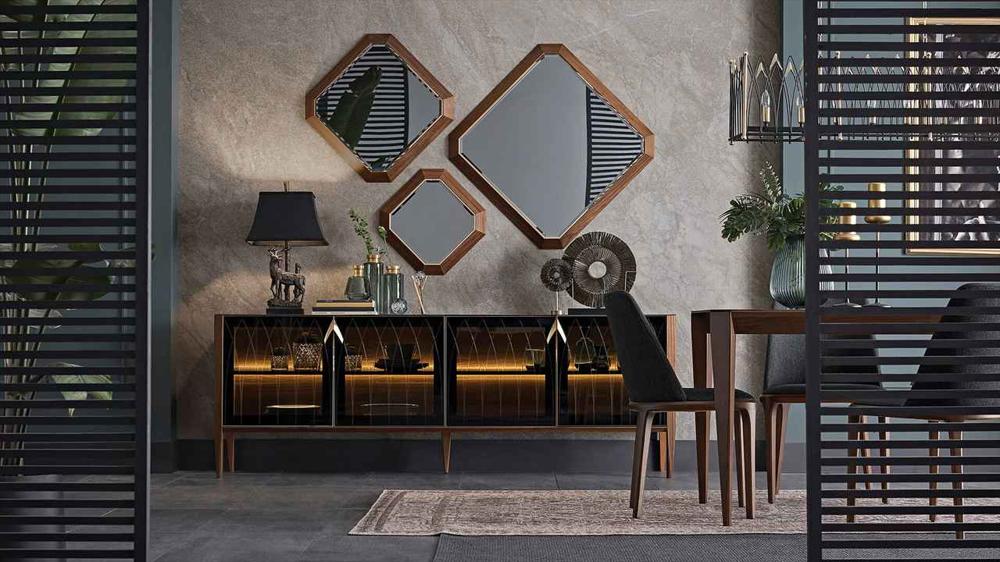 siyah ev dekorasyonuna uygun yemek odası mobilyaları