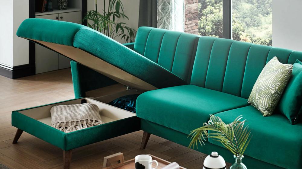 современный зеленый секционный диван