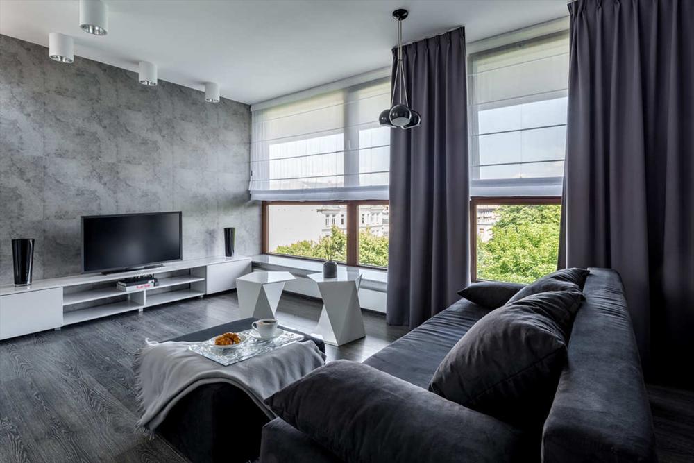 modern living room with grey furnitures