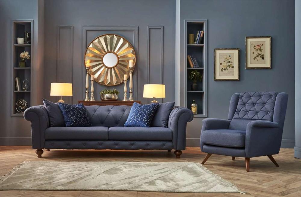 blue chesterfield sofa set