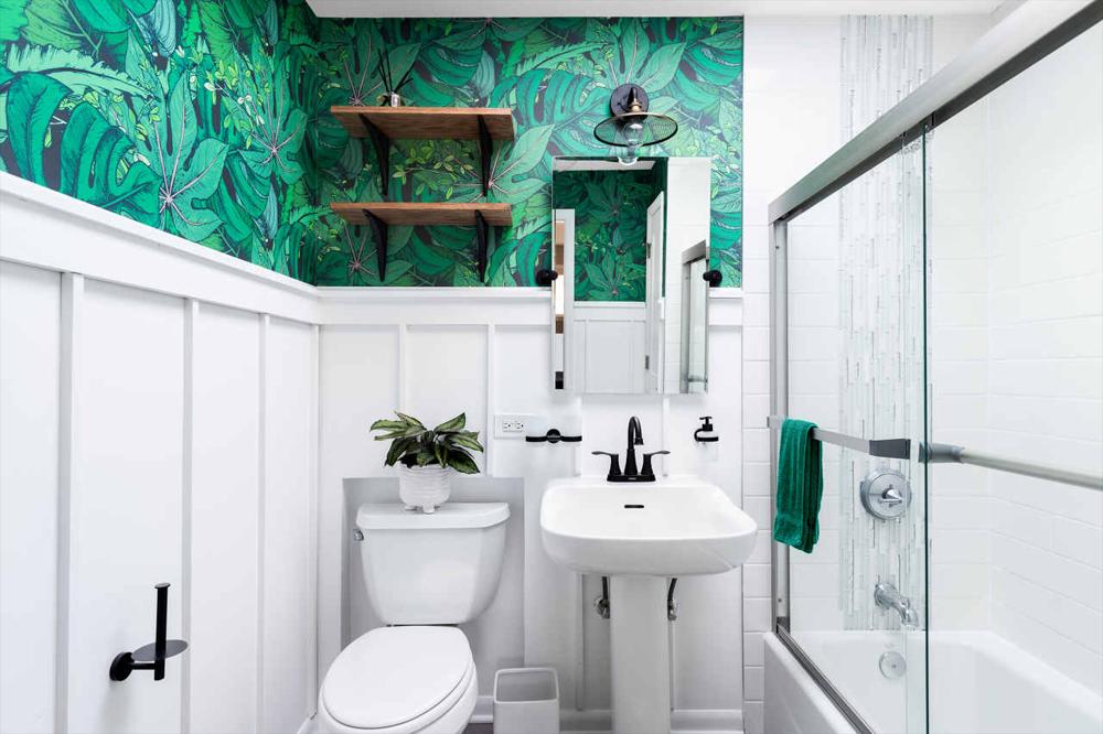 کاغذ دیواری سبز حمام